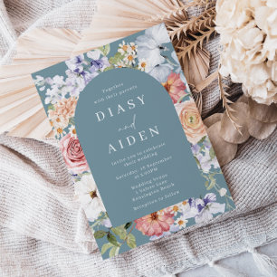 美しい植物性フローラアーチフレ結婚ーム 招待状