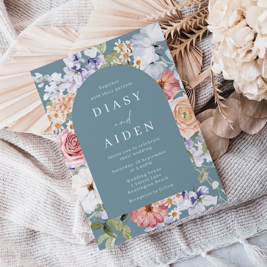 美しい植物性フローラアーチフレ結婚ーム 招待状