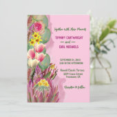 美しい植物性フローラガーデンピンク結婚ズ 招待状 (スタンド正面)