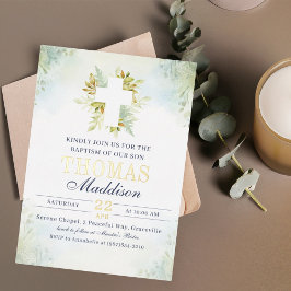 美しい植物性ホワイトクロスバプテスマ 箔招待状