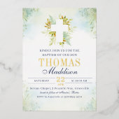 美しい植物性ホワイトクロスバプテスマ 箔招待状 (正面)