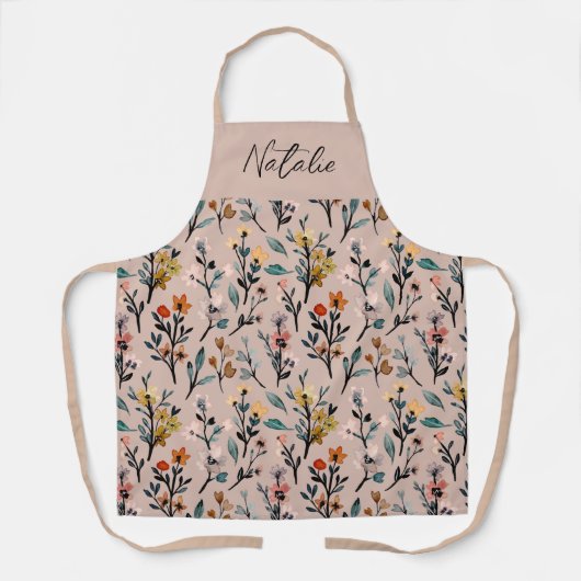 美しい植物性モノグラムピンクエレガントかわいい エプロン (正面)