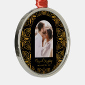 美しい植物性結婚したクリスマスフォトブラック メタルオーナメント (右)