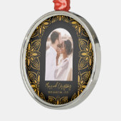 美しい植物性結婚したクリスマスフォトブラック メタルオーナメント (左)