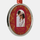 美しい植物性結婚したクリスマスフォトレッド メタルオーナメント (右)