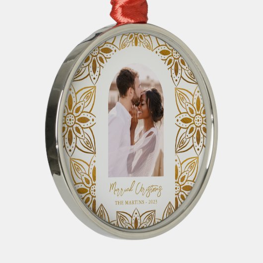 美しい植物性結婚したクリスマス写真アーチ メタルオーナメント (右)