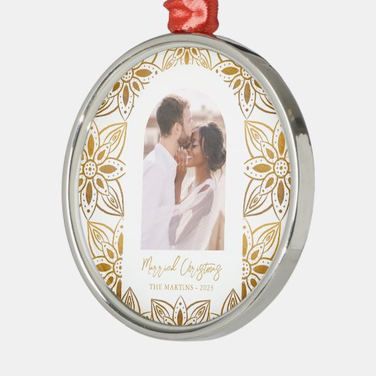 美しい植物性結婚したクリスマス写真アーチ メタルオーナメント (左)