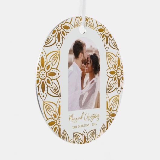 美しい植物性結婚したクリスマス写真アーチ メタルオーナメント (正面右)