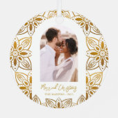 美しい植物性結婚したクリスマス写真アーチ メタルオーナメント (裏面)