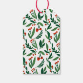 美しい植物模様グリーンレッドクリスマス ギフトタグ (正面)