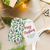 美しい植物模様グリーンレッドクリスマス ギフトタグ