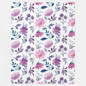 美しい植物紫と白 フリースブランケット (正面)