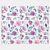 美しい植物紫と白 フリースブランケット (正面(横))