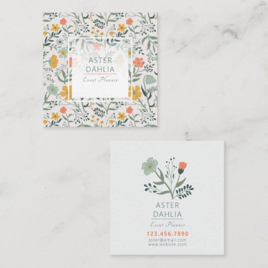 美しい植物花柄 スクエア名刺 (正面/裏面)