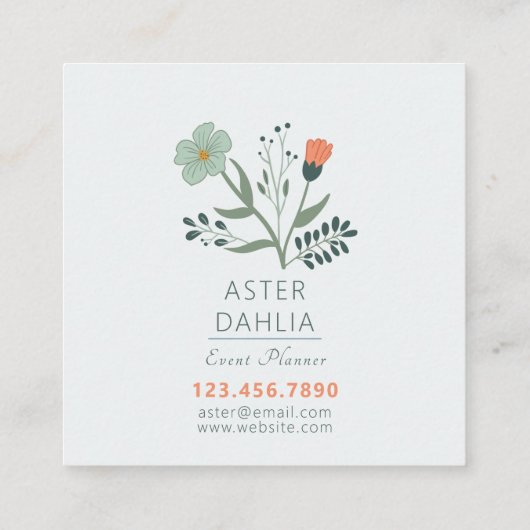 美しい植物花柄 スクエア名刺 (裏面)