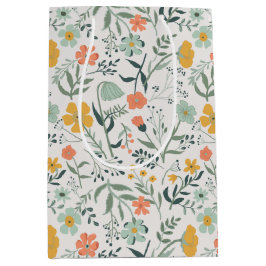 美しい植物花柄 ミディアムペーパーバッグ