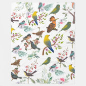 美しい植物l水色の鳥とフローラ フリースブランケット (正面)