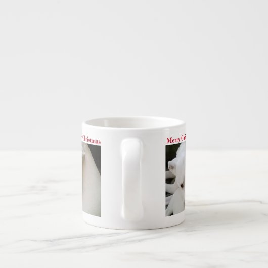 美しい極可愛い白い子犬のクリスマス エスプレッソカップ (裏面)