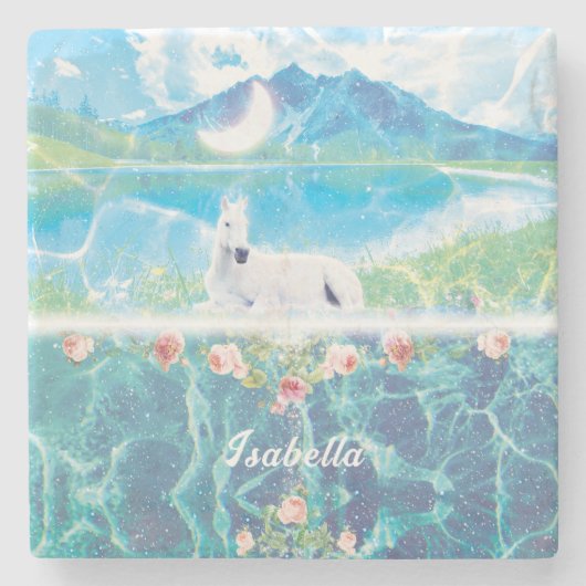 美しい楽園の夢の中のユニコーン オーダーメイド ストーンコースター (正面)