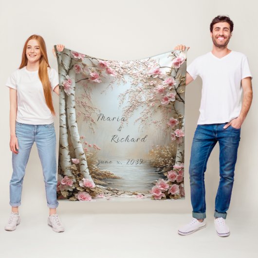 美しい樺の木ツリーズカントリーリバー フリースブランケット (インサイチュ)