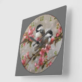 美しい歌の鳥2羽 スクエア壁時計 (傾斜)