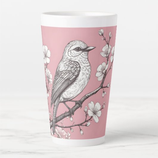 美しい歌鳥のイラスト カフェラテマグ (正面)