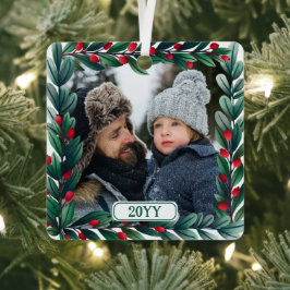 美しい正方形のクリスマスリース追加の写真と年 メタルオーナメント