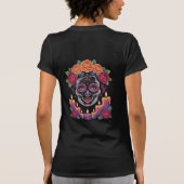美しい死者の日のバラのドクロアート Tシャツ (裏面)