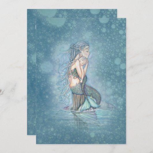 美しい母とベビー人魚の赤ちゃんシャワー 招待状 (正面/裏面)