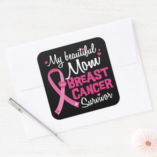 美しい母の乳がん生存者の娘の息子 スクエアシール (封筒)