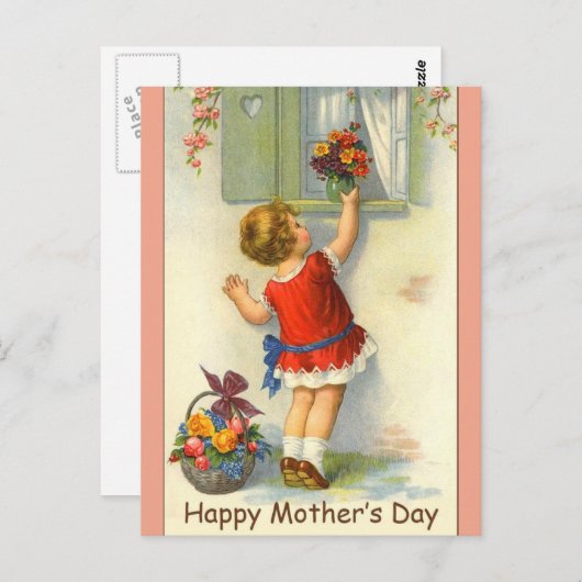 美しい母の日のポストカード ヴィンテージ画像付き ポストカード (正面/裏面)