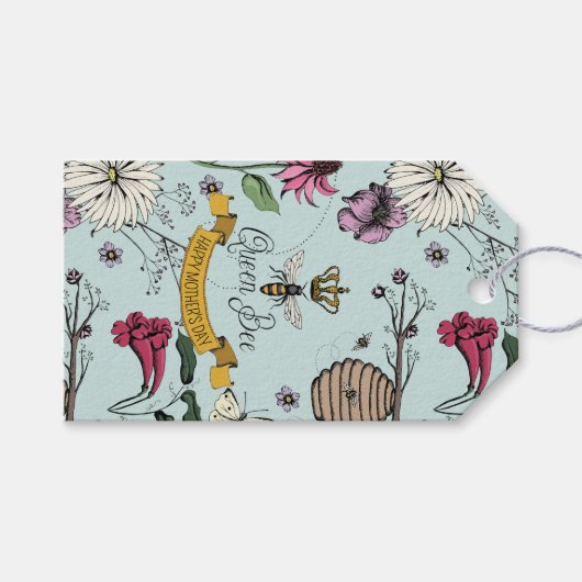 美しい母の日クイーンビー、花と写真 ギフトタグ (正面(横))