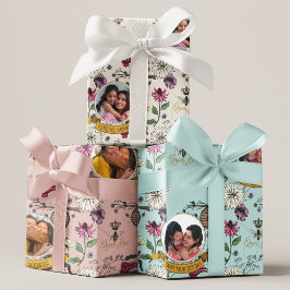 美しい母の日クイーンビー、花と写真 ラッピングペーパーシート