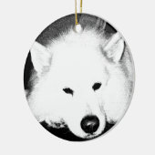 美しい毛皮で覆われたSamoyedの白犬 セラミックオーナメント (左)