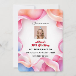 美しい水のカラーフレーム誕生日 パーソナライズされた 招待状