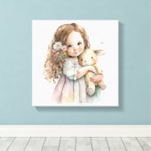 美しい水の色かわいいイースターバニーデコレーション キャンバスプリント (インサイチュ (ウッドフロア))