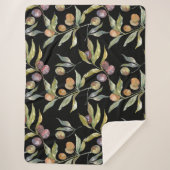 美しい水の色のイタリアンオリーブ模様ブラック シェルパブランケット (正面)