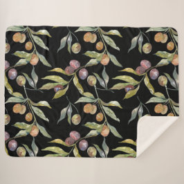 美しい水の色のイタリアンオリーブ模様ブラック シェルパブランケット