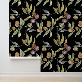 美しい水の色のイタリアンオリーブ模様ブラック 壁紙