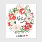 美しい水の色のクリスマスリース メリー シール (シート)