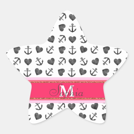 美しい水の色のハートいかりパターン 星シール (正面)