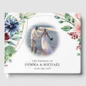 美しい水の色のフローラと緑結婚の ゲストブック (正面)