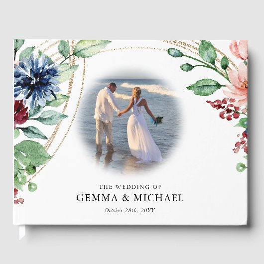 美しい水の色のフローラと緑結婚の ゲストブック (正面)