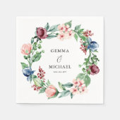 美しい水の色のフローラと緑結婚の スタンダードカクテルナプキン (正面)