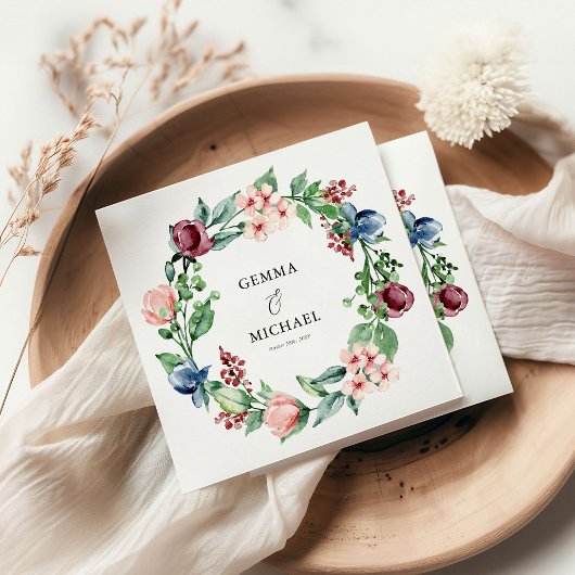 美しい水の色のフローラと緑結婚の スタンダードカクテルナプキン