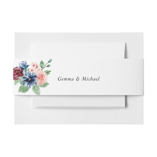 美しい水の色のフローラと緑結婚の 招待状ベリーバンド (正面例)