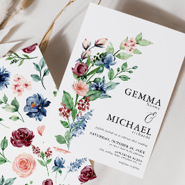 美しい水の色のフローラと緑結婚の 招待状