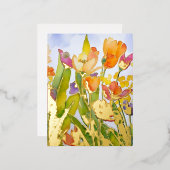 美しい水の色のフローラと金ゴールドフォイルギルト。 箔シーズンポストカード (正面/裏面)