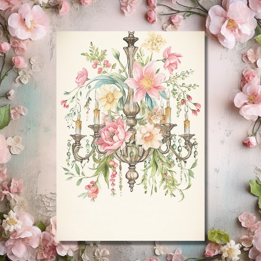 美しい水の色のフローラシャンデリア結婚ズ 出欠カード