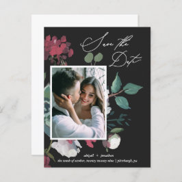 美しい水の色のフローラ黒い日付を保存 インビテーションポストカード